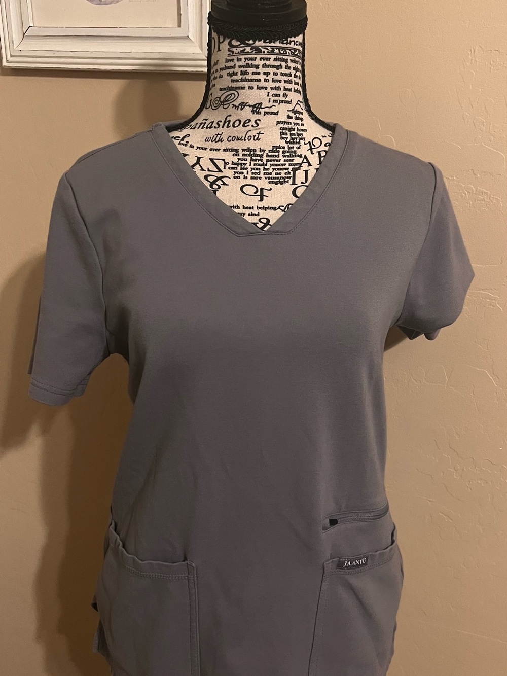 Jaanuu Short Sleeve V-Neck Scrub Top in Slate